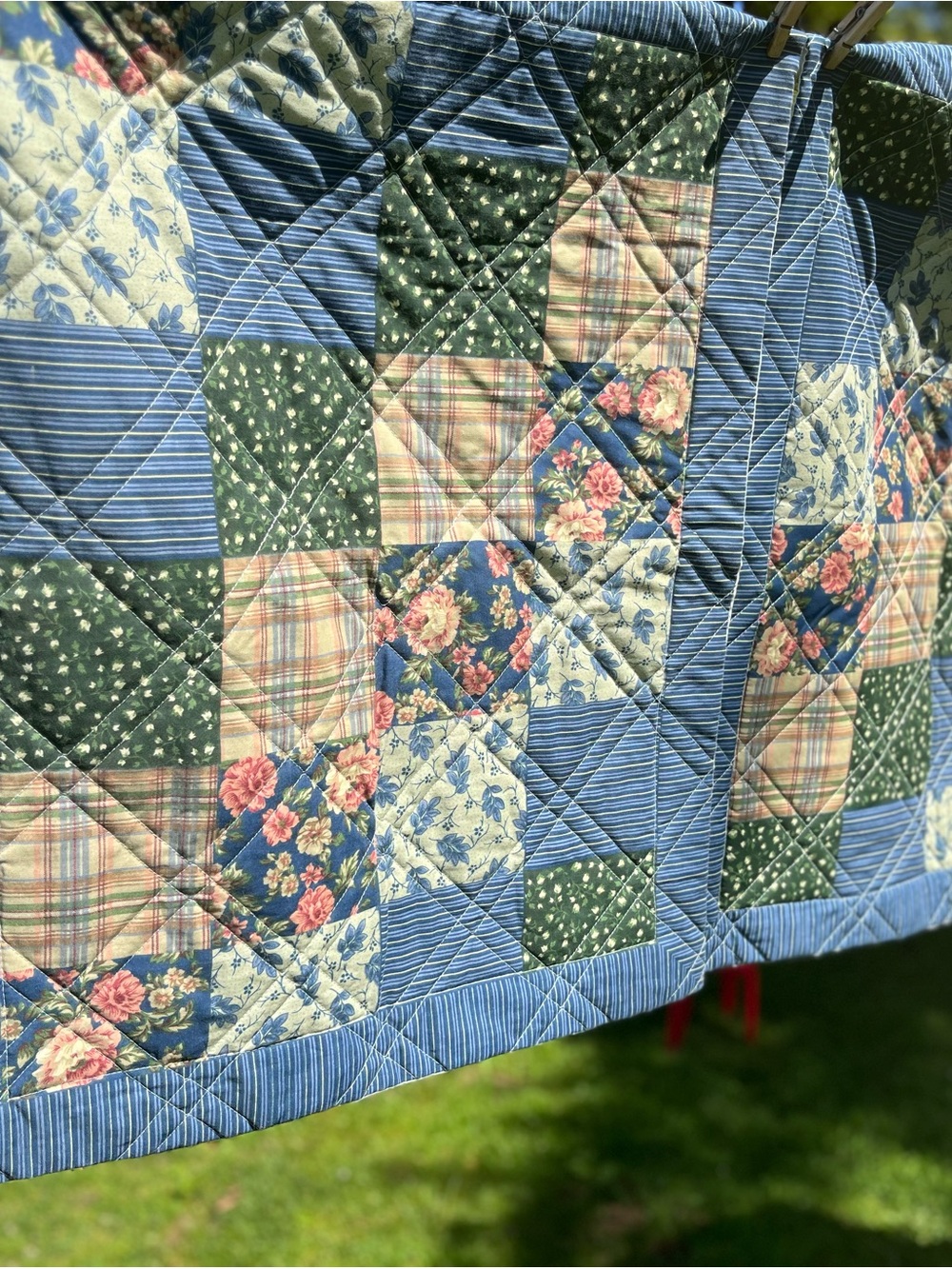 Cottage Floral Patchwork Pilliowcases in Blue, Green & Cream